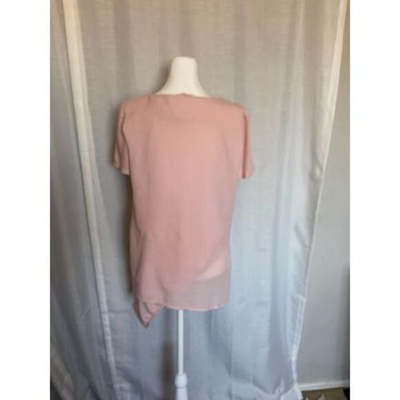 Soft Surroundings Pink Tee Tunic Top Mixed Media Gauze Asymmetrical Style Blus - Picture 4 of 7